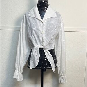 Vintage Reitmans White Eyelet Ruffled Tie-Front Blouse